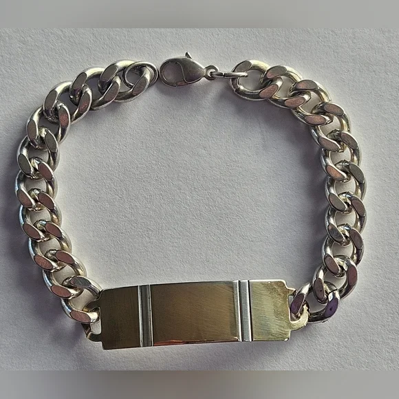 Heavy 34g Men's 8" Sterling Silver ID Plaque Chain Link Bracelet - Picture 1 of 7